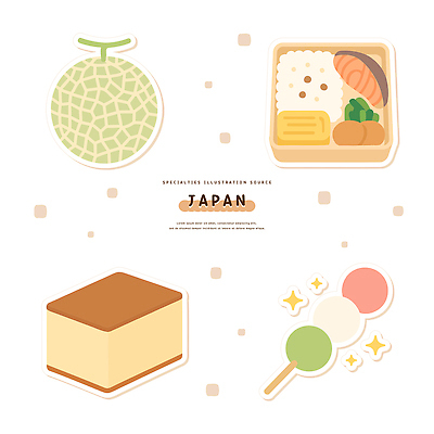 문화 컬러 일러스트 디저트 떡 종류 요리 일본 식사 매력적 다양 전통음식 맛 멜론 그림 도시락 두부 일본음식 간편조리식품 국내일러스트 AI파일 전통 아시아 음식 다수 컨셉 과일 파일형식 벡터