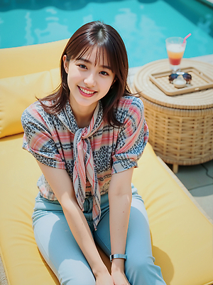 JPG 편집이미지 라이프스타일 여자 패션 수영복 음료 수영장 미소 취미 여름 청춘 햇빛 스카프 즐거움 힐링 의료성형뷰티 편집실사 AI인물포토 AI콘텐츠 옷 계절 감정 컨셉 표정 사람 생활 태양 목도리 CG 파일형식 AI포토