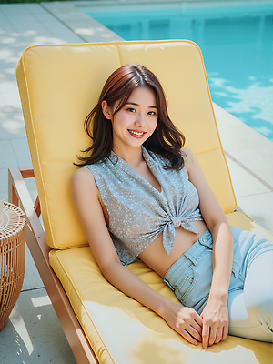 JPG 편집이미지 수영복 휴식 수영장 미소 야외 여름 햇빛 태양 정원 즐거움 쉬는시간 의료성형뷰티 편집실사 AI인물포토 AI콘텐츠 자연요소 옷 계절 감정 컨셉 표정 CG 파일형식 AI포토