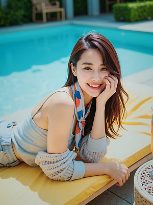 JPG 편집이미지 행복 휴식 수영장 미소 취미 물 여름 태양 스카프 분위기 의료성형뷰티 청량 편집실사 AI인물포토 AI콘텐츠 자연요소 계절 감정 컨셉 표정 목도리 CG 파일형식 AI포토