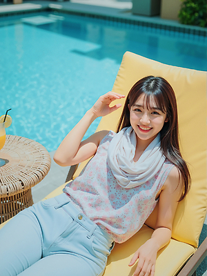 JPG 편집이미지 여자 수영복 음료 여행 의자 휴식 수영장 여름 청춘 햇빛 수영 자유 즐거움 의료성형뷰티 편집실사 AI인물포토 AI콘텐츠 옷 계절 감정 가구 컨셉 사람 태양 수상스포츠 CG 파일형식 AI포토