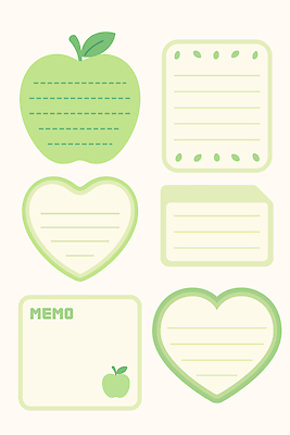 디자인 스티커 일러스트 일상 장식 초록색 학습 다이어리 정보 하트 기록 메모지 계획 사과 문서 정리 직사각형 자원 테마 스타일 국내일러스트 AI파일 모양 도형 교육 컬러 컨셉 과일 라이프 사무용품 파일형식 벡터