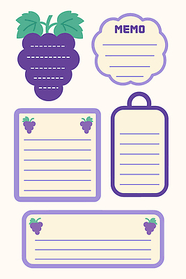 디자인 컬러 백그라운드 일러스트 포도 아이디어 그래픽 장식 기록 메모지 주머니 크기 오브젝트 문서 정리 편리함 창작 국내일러스트 AI파일 컨셉 과일 사무용품 파일형식 벡터