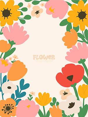 식물 디자인 꽃잎 꽃 예술 컬러 백그라운드 일러스트 자연 프레임 장식 여름 분위기 화사함 조화 뷰티풀 색감 창의력 디지털아트 국내일러스트 AI파일 계절 컨셉 생태계 파일형식 벡터