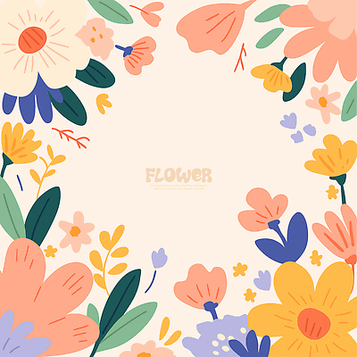 식물 디자인 꽃 컬러 꽃다발 백그라운드 잎 패턴 일러스트 자연 생명 풍경 장식 여름 봄 원형 그림 화사함 뷰티풀 생동감 국내일러스트 AI파일 도형 계절 컨셉 무늬 생태계 파일형식 벡터