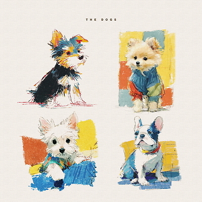 PSD 동물 옷 컬러 포즈 일러스트 털 일상 친구 반려동물 귀여움 개 강아지 요크셔테리어 그림 개성 불독 스타일 국내일러스트 컨셉 포유류 관계 라이프 테리어 파일형식