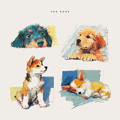 PSD 동물 디자인 예술 컬러 포즈 백그라운드 일러스트 수채화 미술 반려동물 귀여움 표현 강아지 그림 초상화 창의력 디지털아트 국내일러스트 컨셉 문화예술 개 파일형식