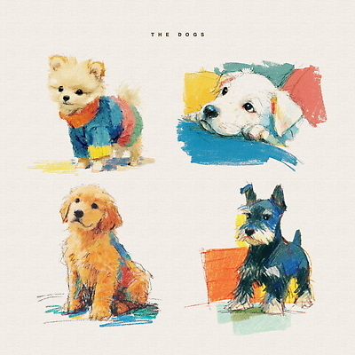 PSD 동물 반려견 예술 컬러 포즈 일러스트 표정 반려동물 귀여움 다양 개 강아지 즐거움 그림 드로잉 색채 테마 국내일러스트 감정 다수 컨셉 포유류 미술 파일형식