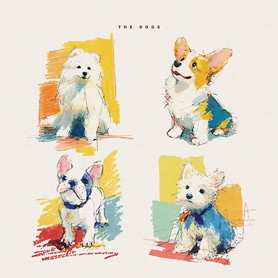 PSD 동물 예술 컬러 포즈 일러스트 미술 반려동물 컬러풀 귀여움 그리기 강아지 소형견 조형 특징 컨셉 모션 문화예술 개 파일형식