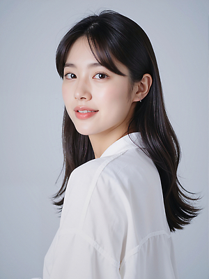 JPG 편집이미지 헤어스타일 여자 패션 포즈 셔츠 조명 표정 미소 청춘 흰색 편안함 뷰티풀 의료성형뷰티 스타일 편집실사 AI인물포토 AI콘텐츠 컬러 컨셉 상의 사람 감각 CG 파일형식 AI포토