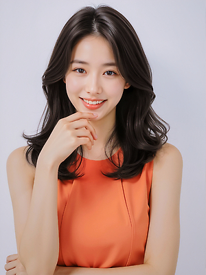 JPG 편집이미지 헤어스타일 옷 여자 조명 표정 미소 머리 촬영 주황색 자신감 분위기 뷰티풀 의료성형뷰티 스타일 편집실사 AI인물포토 AI콘텐츠 감정 컬러 컨셉 사람 신체부위 CG 파일형식 AI포토
