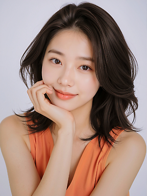 JPG 편집이미지 헤어스타일 손 옷 여자 얼굴 포즈 미소 화장 뷰티 머리 카메라 주황색 분위기 의료성형뷰티 편집실사 AI인물포토 AI콘텐츠 컬러 컨셉 표정 사람 신체부위 전자제품 CG 파일형식 AI포토