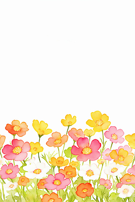 JPG 식물 예술 분홍색 컬러 일러스트 자연 바람 풍경 초원 야외 그래픽 햇빛 노란색 봄 흰색 화사함 금계국 만개 뷰티풀 국내일러스트 AI일러스트 AI콘텐츠 자연요소 계절 꽃 컨셉 날씨 태양 생태계 파일형식