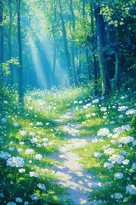 JPG 나무 식물 길 화초 일러스트 자연 하늘 생명 풍경 여름 빛 햇빛 평화 희망 숲속 생태계 뷰티풀 푸른숲 국내일러스트 AI일러스트 AI콘텐츠 계절 감정 컨셉 태양 숲 파일형식