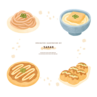 PSD 전통 디자인 음식 일러스트 재료 디저트 한국 요리 세트 일본 맛 우동 두부 타코야키 색감 소면 일본음식 간편조리식품 국내일러스트 아시아 컨셉 면류 파일형식