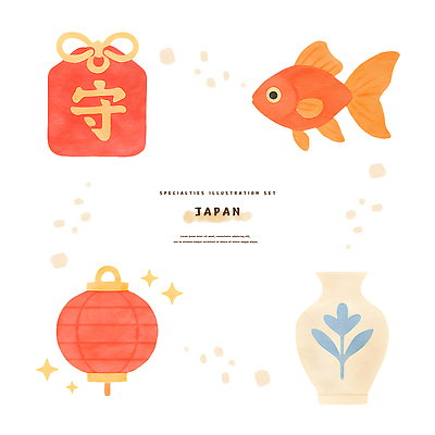 PSD 전통 디자인 명절 문화 예술 상징 일러스트 수채화 미술 장식 일본 등불 도자기 일본어 그림 금붕어 화사함 부적 국내일러스트 문자 기념일 아시아 컨셉 문화예술 조명 어류 파일형식
