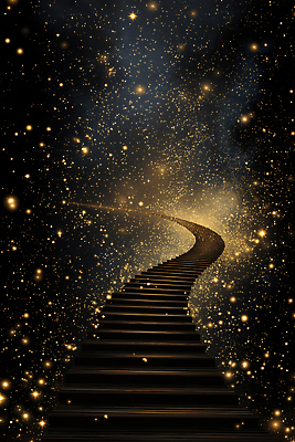 JPG 편집이미지 별 여행 상상 풍경 빛 우주 계단 어둠 꿈 분위기 황금 신비 마법 뷰티풀 이미지편집 AI컴퓨터그래픽 AI콘텐츠 자연요소 컨셉 파일형식