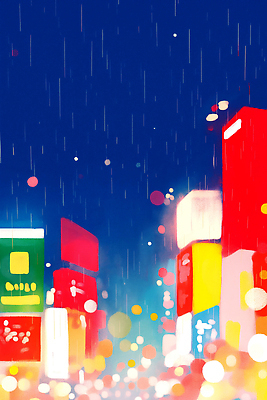 JPG 문화 컬러 여행 야경 일러스트 우산 조명 거리 풍경 빛 일본 도시 화려 도쿄 빗방울 네온 대도시 국내일러스트 AI일러스트 AI콘텐츠 아시아 컨셉 비_날씨 야간 파일형식 풍경_경치