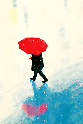 JPG 길 일러스트 우산 모션 날씨 거리 사람 빨간색 반사 걷기 소리 고요 공간 물방울 도시 차가움 흐림 국내일러스트 AI일러스트 AI콘텐츠 컬러 파일형식