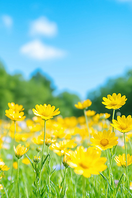 JPG 편집이미지 화초 꽃밭 자연 하늘 풍경 초원 초록색 여름 햇빛 뷰티풀 싱그러움 청명 편집실사 AI포토 AI콘텐츠 식물 계절 꽃 컬러 태양 CG 생태계 파일형식