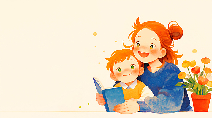 JPG 교육 행복 어린이 일러스트 가족 모션 놀이 엄마 함께함 따뜻함 사랑 웃음 상반신 일상 책 독서 시간 틈 즐거움 교감 국내일러스트 AI일러스트 AI콘텐츠 감정 컨셉 관계 표정 사람 라이프 파일형식