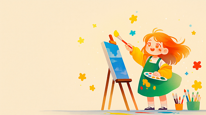 JPG 꽃 행복 감정 어린이 예술 컬러 일러스트 모션 놀이 미술 소녀 물감 도구 표현 그리기 즐거움 그림 캔버스 상상력 창의성 국내일러스트 AI일러스트 AI콘텐츠 식물 여자 문화예술 사람 미술도구 파일형식