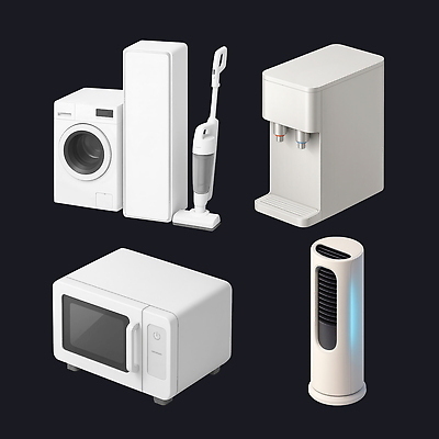 PSD 편집이미지 디자인 거실 가정 기술 생활 3D 주방 공간 가전제품 전자레인지 모던 청소기 세탁기 공기청정기 엘리먼트 정수기 효율 편집3D 컨셉 전자제품 레인지 청소도구 디지털합성 파일형식