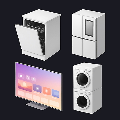 PSD 무료이미지 편집이미지 디자인 가정 기술 생활 3D 주방 가전제품 흰색 배열 모던 냉장고 세탁기 편리함 건조기 식기세척기 엘리먼트 편집3D 컬러 컨셉 기계 디지털합성 파일형식