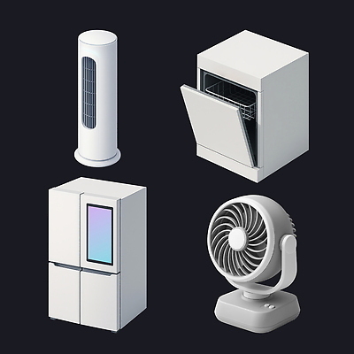 PSD 편집이미지 디자인 여름 전자제품 인테리어 3D 주방 가전제품 흰색 선풍기 모던 냉장고 세탁기 생활공간 에너지효율 엘리먼트 편집3D 계절 컬러 에너지 디지털합성 파일형식