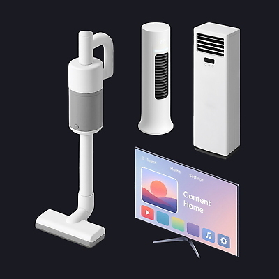 PSD 편집이미지 디자인 생활 3D 텔레비전 기계 공간 가전제품 배열 에어컨 스마트 청소기 편리함 기능 엘리먼트 스타일 편집3D 컨셉 전자제품 청소도구 디지털합성 파일형식