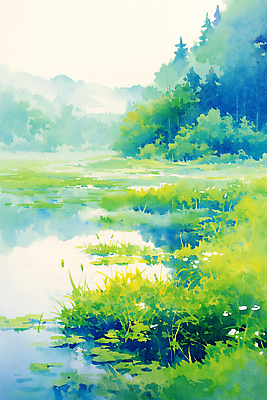 JPG 식물 호수 일러스트 자연 바람 휴식 풍경 초록색 여름 반사 평화 시세 수면 잠자리 숲 생태계 조화 국내일러스트 AI일러스트 AI콘텐츠 자연요소 계절 컬러 곤충 컨셉 날씨 물 금융 파일형식