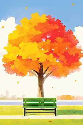JPG 나무 공원 컬러 단풍 잎 벤치 일러스트 자연 하늘 바람 휴식 따뜻함 풍경 일상 파란색 햇빛 노란색 고요 산책 가을 시세 국내일러스트 AI일러스트 AI콘텐츠 자연요소 식물 계절 공공시설 컨셉 의자 날씨 라이프 금융 태양 생태계 파일형식