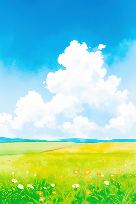 JPG 구름 꽃 여유 일러스트 자연 풍경 초원 초록색 햇빛 감상 들꽃 풍경화 국내일러스트 AI일러스트 AI콘텐츠 자연요소 식물 감정 컬러 태양 그림 생태계 파일형식