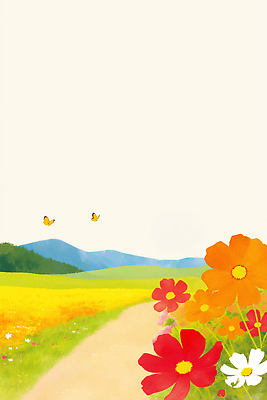 JPG 꽃 길 컬러 하늘색 나비 일러스트 자연 하늘 생명 풍경 초원 야외 라이프 여름 소풍 자유 뷰티풀 자연친화적 국내일러스트 AI일러스트 AI콘텐츠 식물 계절 곤충 컨셉 생활 파란색 야외활동 생태계 파일형식