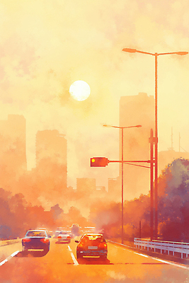 JPG 무료이미지 도로 컬러 교통 일러스트 자동차 자연 하늘 풍경 일상 빛 태양 노을 일몰 드라이브 도시 고속도로 주말 온도 풍경화 국내일러스트 AI일러스트 AI콘텐츠 자연요소 길 육상교통 교통시설 라이프 운전 그림 생태계 파일형식