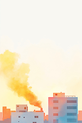 JPG 산업 컬러 일러스트 공장 자연 하늘 굴뚝 풍경 햇빛 환경 황혼 일몰 대기 도시 오염 연기 폐기물 국내일러스트 AI일러스트 AI콘텐츠 공업 태양 노을 쓰레기 생태계 파일형식