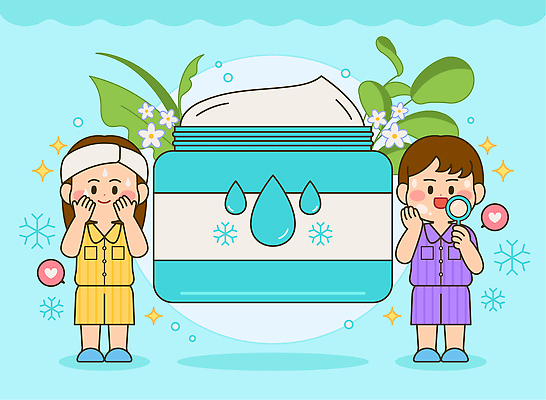 교육 어린이 일러스트 자연 여름 친구 학습 뷰티 화장품 크림 피부관리 화장대 스킨케어 성분 클렌징 기초 기초화장품 국내일러스트 AI파일 계절 가구 관계 사람 청결 생태계 파일형식 벡터