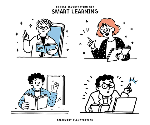 학생 커플 교육 일러스트 아이디어 실험 여러명 독서 디지털 교양 정보 발표 만화 상상력 온라인강의 창의성 신기술 국내일러스트 AI파일 다수 컨셉 관계 기술 사람 강의 파일형식 벡터 언택트