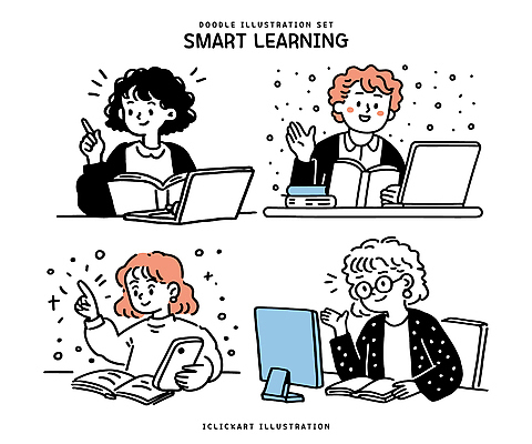 학생 교육 일러스트 커뮤니케이션 실험 책 노트북 학습 컴퓨터 독서 환경 디지털 정보 집중 무선인터넷 시간관리 온라인강의 작별인사 국내일러스트 AI파일 컨셉 인터넷 전자제품 인사 강의 파일형식 벡터 언택트