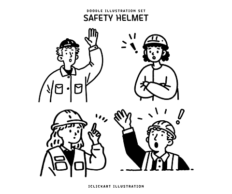 직업 상징 일러스트 노동자 대화 안전 여러명 그래픽 표현 안전모 헬멧 만화 직원 전달 안전수칙 의사소통 작업자 강조 국내일러스트 AI파일 다수 말하기 사람 안전장비 보호장비 파일형식 벡터