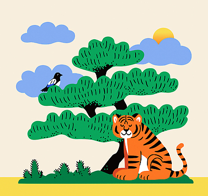 나무 동물 구름 야생동물 일러스트 자연 조류 하늘 국립공원 풍경 초원 여름 평화 환경 호랑이 숲 즐거움 매리골드 국내일러스트 AI파일 자연요소 식물 계절 공원 꽃 감정 컨셉 포유류 생태계 파일형식 벡터