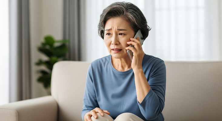 JPG 편집이미지 여자 감정 중년 실내 표정 대화 라이프 소파 편안함 걱정 통화 긴장 소통 순간 의료성형뷰티 편집실사 AI인물포토 AI콘텐츠 컨셉 의자 모션 말하기 사람 성인 내부 생활 감각 CG 파일형식 AI포토