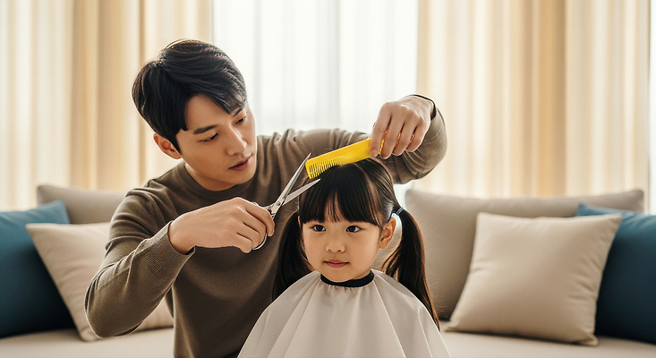 JPG 편집이미지 헤어스타일 딸 거실 가족 모션 주택 따뜻함 부모 머리 자녀 시간 아빠 소통 다듬기 의료성형뷰티 편집실사 AI인물포토 AI콘텐츠 컨셉 관계 건물 신체부위 CG 파일형식 AI포토