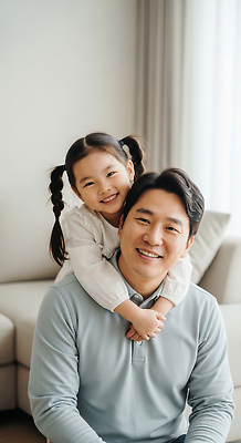 JPG 편집이미지 딸 행복 어린이 포즈 거실 가족 관계 놀이 사랑 웃음 일상 부모 기쁨 즐거움 의료성형뷰티 편집실사 AI인물포토 AI콘텐츠 감정 표정 사람 라이프 CG 파일형식 AI포토