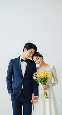 JPG 편집이미지 부부 드레스 행복 감정 신부 꽃다발 포즈 신랑 결혼식 사랑 촬영 기쁨 순간 의료성형뷰티 편집실사 AI인물포토 AI콘텐츠 커플 옷 꽃 결혼 CG 파일형식 AI포토