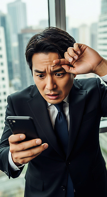 JPG 편집이미지 남자 감정 비즈니스 표정 핸드폰 사무실 고층빌딩 놀람 도시 업무 소식 모던 긴장 의료성형뷰티 편집실사 AI인물포토 AI콘텐츠 사람 빌딩 전자제품 작업 CG 파일형식 AI포토