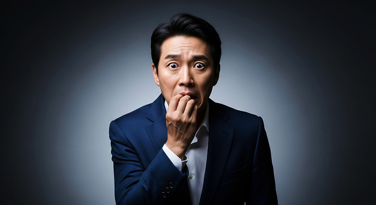 JPG 편집이미지 남자 감정 백그라운드 손가락 조명 실내 표정 서기 사람 무서움 불안 긴장 의료성형뷰티 편집실사 AI인물포토 AI콘텐츠 손 모션 내부 CG 파일형식 AI포토