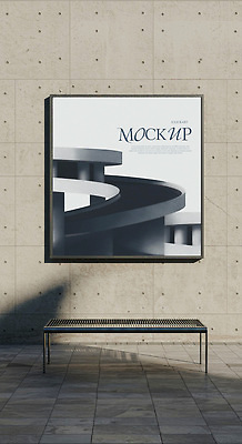 PSD 템플릿 디자인 건축 예술 패턴 벤치 텍스트 거리 흑백 벽면 공간 도시 구조물 알림 모던 목업 이미지템플릿 벽 무늬 의자 촬영기법 파일형식