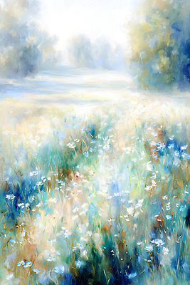 JPG 식물 꽃 컬러 일러스트 자연 풍경 초원 야외 여름 파란색 빛 햇빛 평화 흰색 뷰티풀 국내일러스트 AI일러스트 AI콘텐츠 계절 컨셉 태양 생태계 파일형식