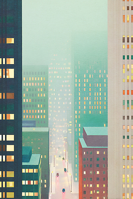 JPG 건축 도로 백그라운드 일러스트 자동차 거리 풍경 빛 고층빌딩 안개 대기 도시 국내일러스트 AI일러스트 AI콘텐츠 길 육상교통 교통시설 날씨 빌딩 파일형식